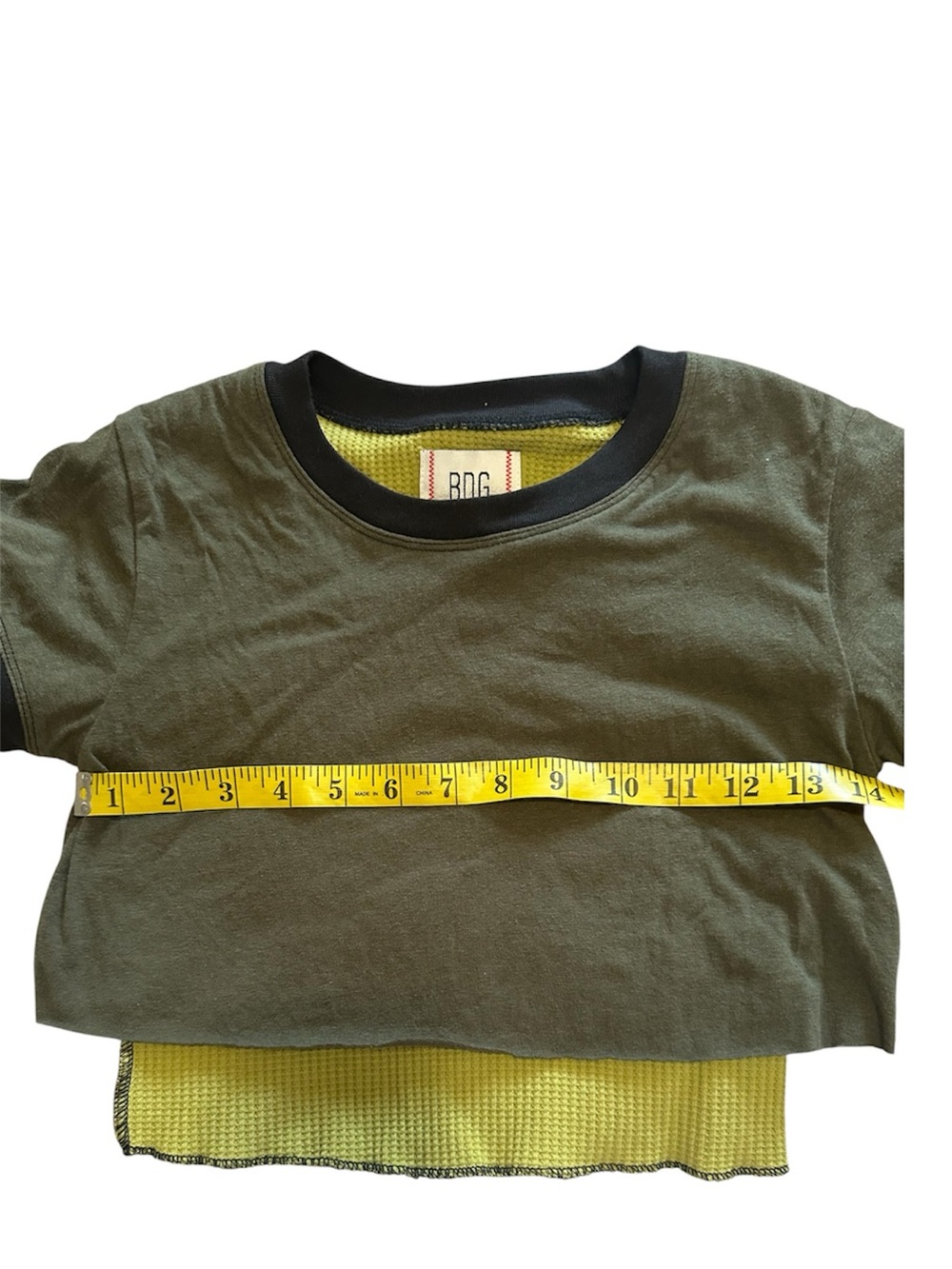BDG Urban Outfitters Olive Green Layered Crop Top with Sleeves - Picture 3 of 7